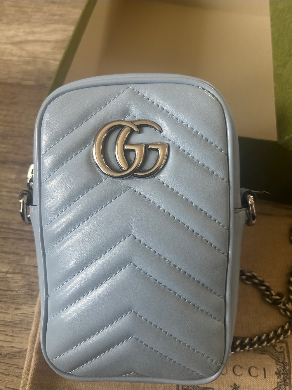 Gucci Light Blue Chevron Mini Marmont Crossbody - Picture 9 of 15